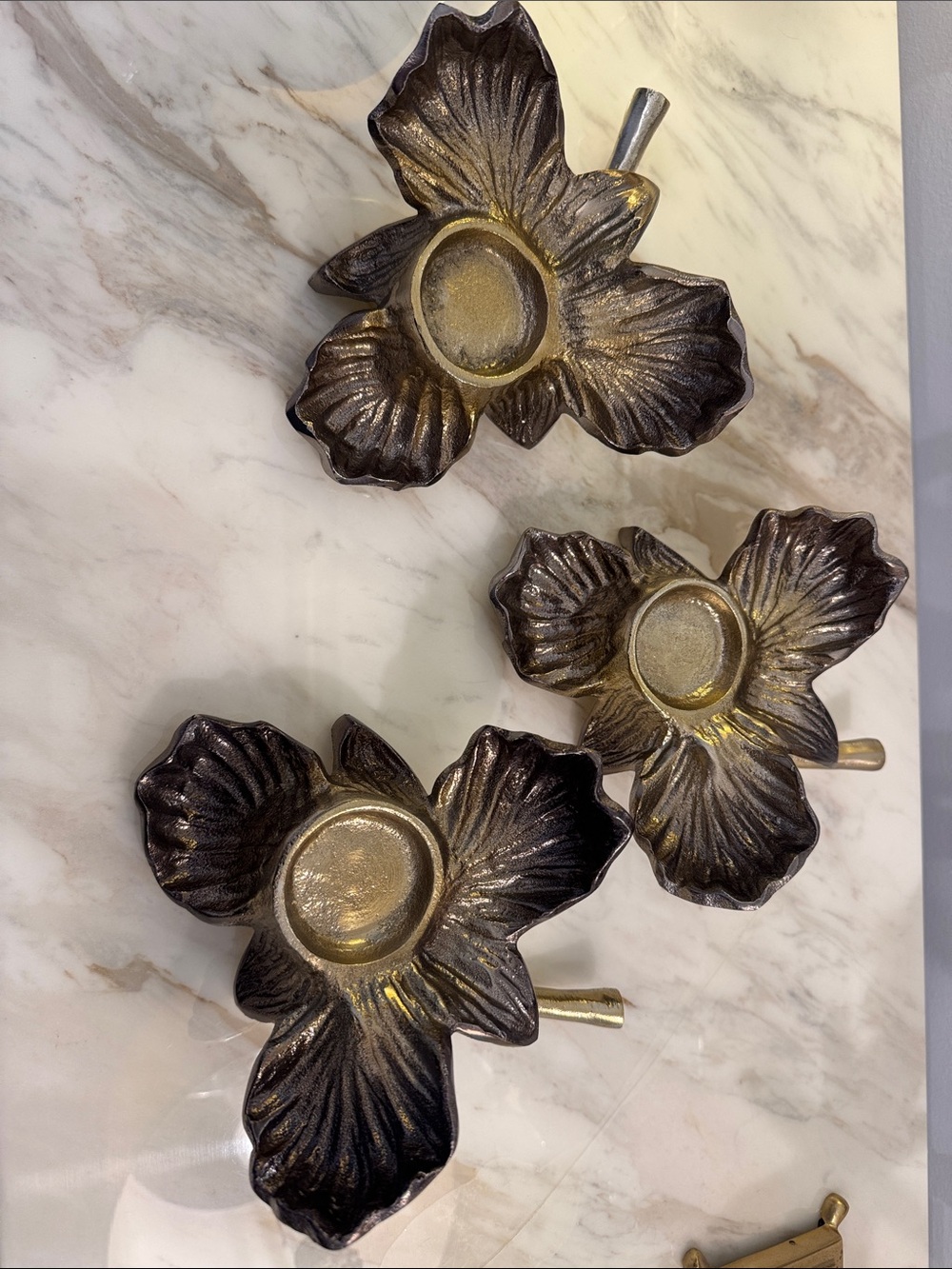 Diamond ValeFloral- Orchid Metal Candle Holders in Dark Bronze with Gold Accents
